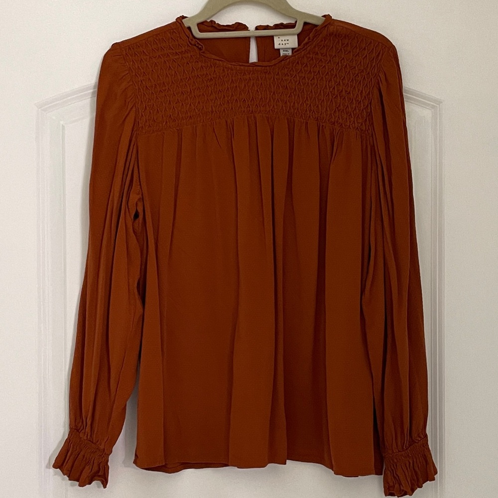 a new day smocked high collar blouse